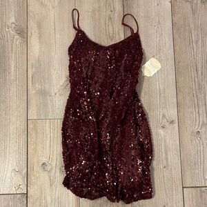 Altar’d State Elegant Burgundy Sequin Slip Dress Size Large NWT